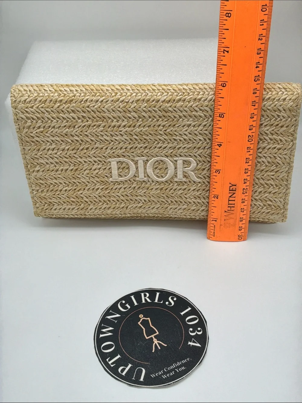Dior Natural Raffia Woven Clutch / Pouch – Embroidered DIOR Logo New